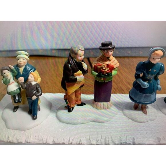 Victorian Christmas Village Figurines Set of 7 Hand-Painted Porcelain Figures on - Picture 2 of 9